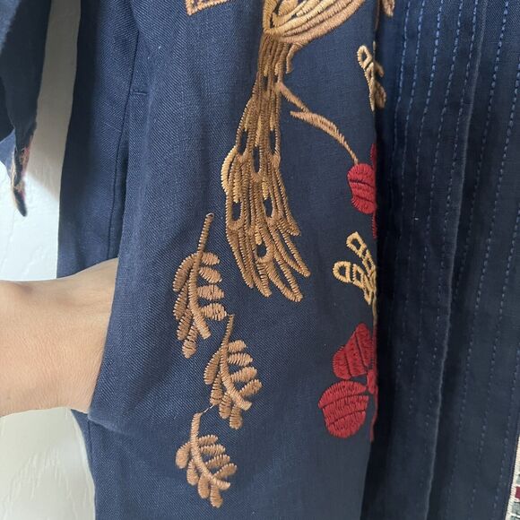 Johnny Was NEW Zuzu Linen Kimono Sz S Embroidered Navy Blue Boho - Picture 6 of 9